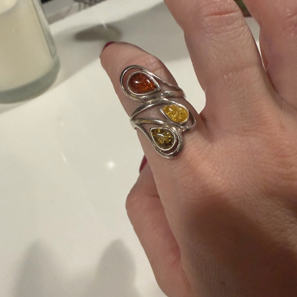 Elegant Silver Ring with Amber Accents